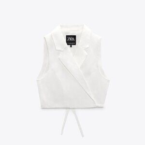 Zara Linen Blend Tailored Vest in Oyster White, Size XS